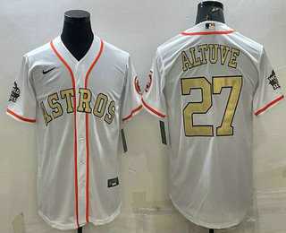 Men's Houston Astros #27 Jose Altuve White Gold 2022 World Series Champions Stitched Cool Base Nike Jersey,We sell and wholesale Men's Houston Astros #27 Jose Altuve White Gold 2022 World Series Champions Stitched Cool Base Nike Jersey on line form chian!